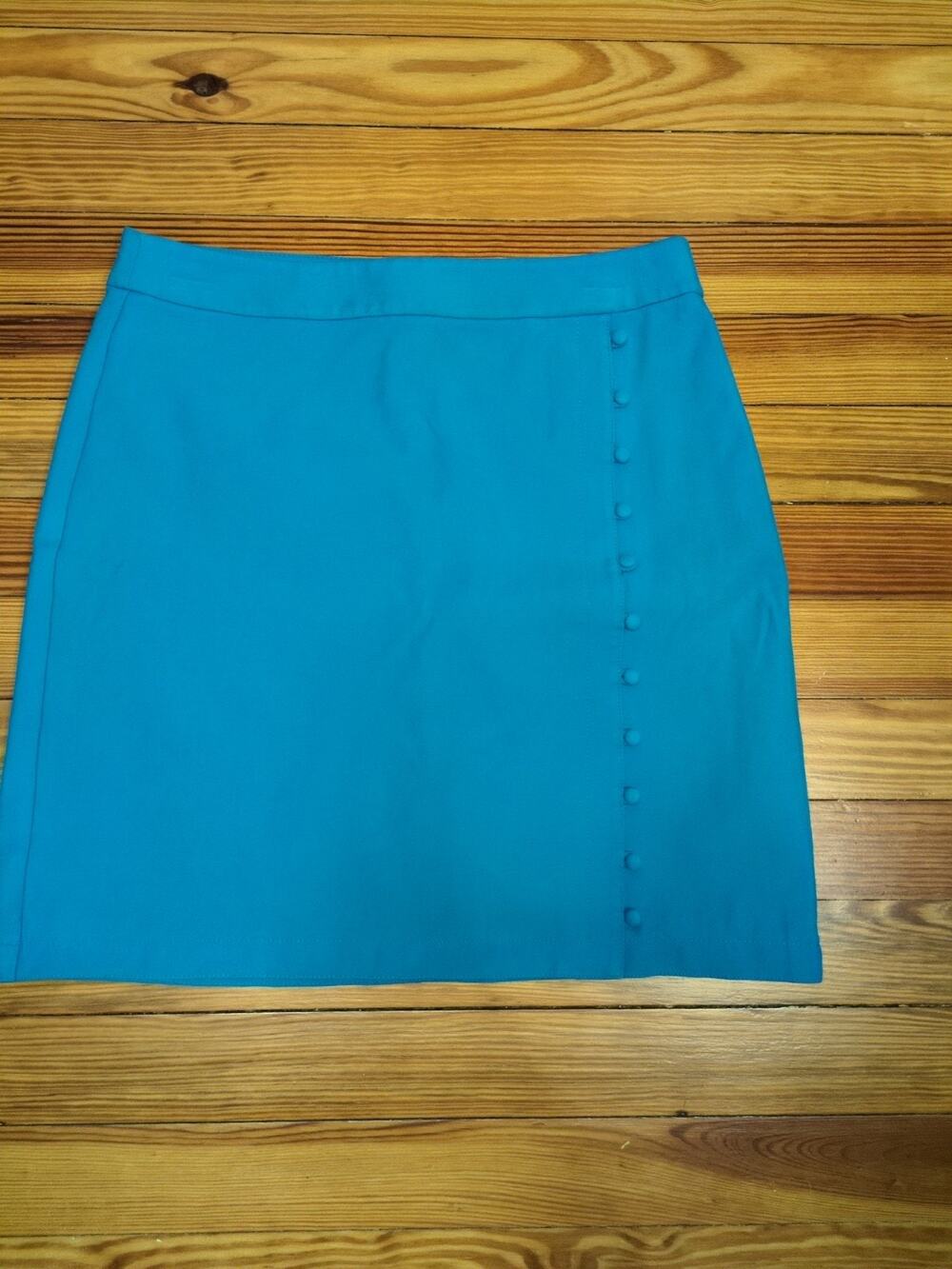 LOFT Mini Skirt Women’s 4 Blue High Slit Button Front Cotton Stretch Mod Style